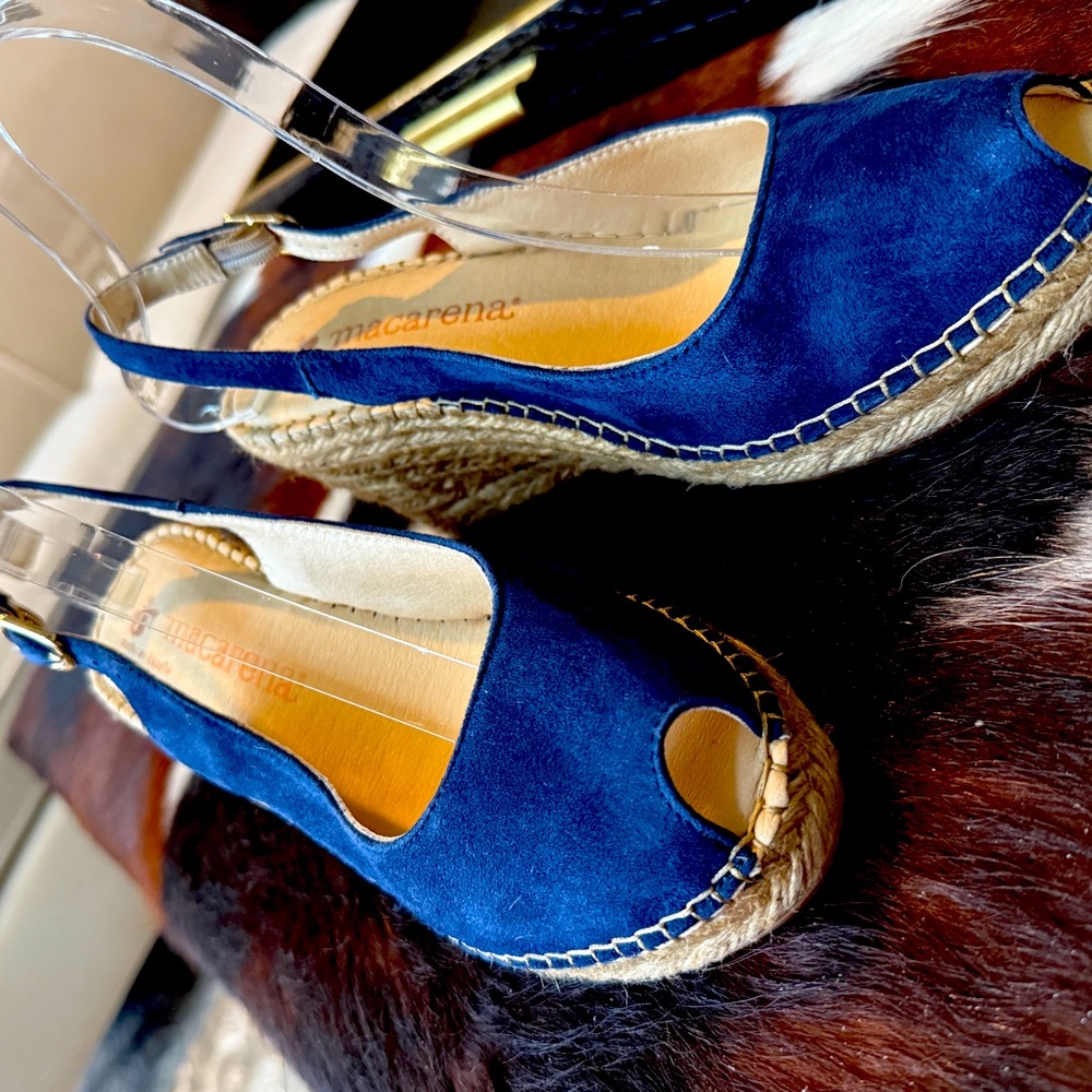 Macarena Carla Wedge Blue Suede Heels - Sz 40 (9) - Picture 6 of 8